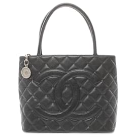 Chanel-Bolsa tote de pele de caviar Chanel-Preto