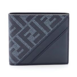 Fendi Diagonal Zucca Bi-fold Wallet Navy blue