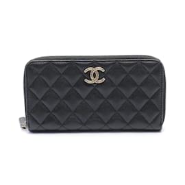 Chanel-Portefeuille long Matelassé Chanel en cuir caviar noir-Noir