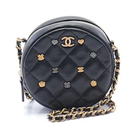 Chanel-Sac à épaule Chanel Matelassé Coco Mark Camélia-Noir