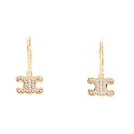 Céline-Celine Triomphe Gold Plated Stud Earrings-Golden,Other