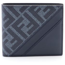 Fendi Diagonal Zucca Bi-fold Wallet Navy blue