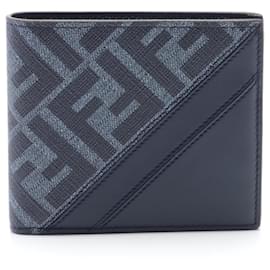 Fendi-Fendi Diagonal Zucca Bi-fold Wallet-Navy blue