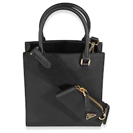 Prada-Prada Black Saffiano Lux Embossed Logo Mini Tote-Black