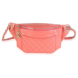 Chanel-Chanel 11P Silver Iridescent Calfskin Just Mademoiselle Bowling Bag Pink Quilted-Pink