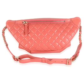 Chanel-Chanel 11P Silver Iridescent Calfskin Just Mademoiselle Bowling Bag Pink Quilted-Pink