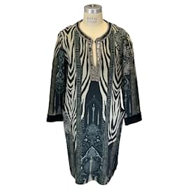 Etro-Etro Black / Grey / Beige Multi Printed Embellished Crepe Dress-Multiple colors