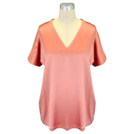 Brunello Cucinelli-Brunello Cucinelli Pink Short Sleeved V-Neck Silk Satin Blouse-Pink