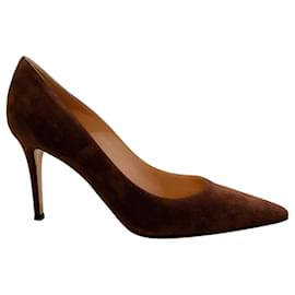 Gianvito Rossi-Gianvito Rossi Brown Suede Gianvito 85 Pumps-Brown