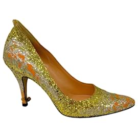 Maison Martin Margiela-Maison Margiela Gold Metallic Distressed Glitter Pumps-Golden