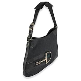 Gucci-Gucci Black GG Canvas Web Hasler Hobo-Black