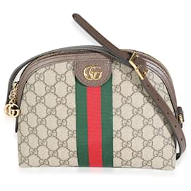 Gucci-Gucci Beige Ebony GG Supreme Canvas Dollar Calfskin Web Ophidia Dome Bag-Brown