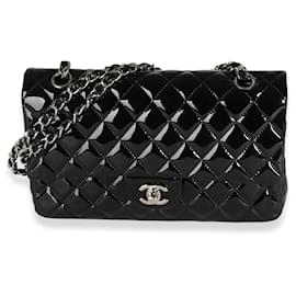 Chanel-Chanel Black Quilted Patent Medium Classic Double Flap Bag-Black