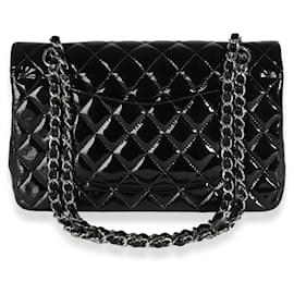 Chanel-Chanel Black Quilted Patent Medium Classic Double Flap Bag-Black