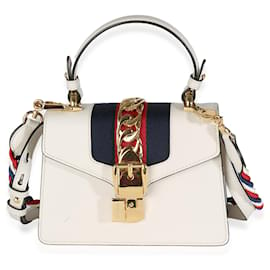 Gucci-Gucci White Calfskin Mini Sylvie Top Handle Bag-White