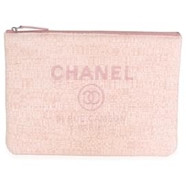 Chanel-Chanel Pink Woven Straw Raffia Tweed Deauville Pouch-Pink