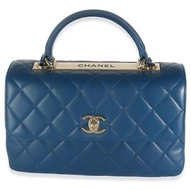 Chanel Navy Quilted Lambskin Medium Trendy Top Handle Bag Blue