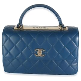 Chanel-Chanel Navy Quilted Lambskin Medium Trendy Top Handle Bag-Blue