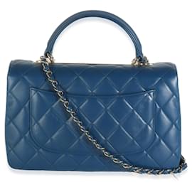 Chanel-Chanel Navy Quilted Lambskin Medium Trendy Top Handle Bag-Blue