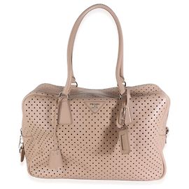 Prada Beige Perforated Soft Calf Bauletto Bag Beige