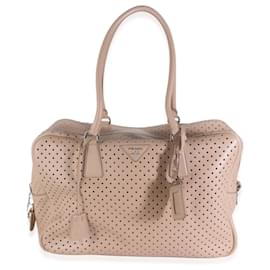 Prada-Prada Beige Perforated Soft Calf Bauletto Bag-Beige