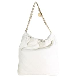 Chanel-Chanel Hobo Large 22 en cuir de veau matelassé blanc brillant-Blanc