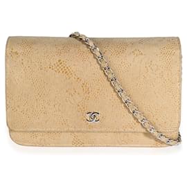 Chanel-Chanel portefeuille en chaîne en suède beige avec lacets-Beige