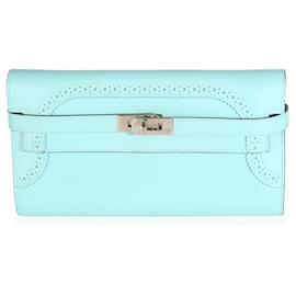 Hermès-Hermès Bleu Atoll Swift Ghillies Kelly Longue Wallet PHW-Blue