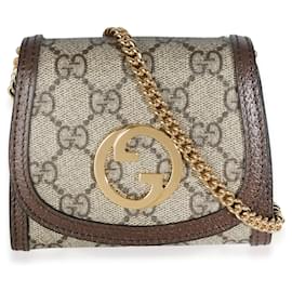 Gucci-Portefeuille moyen en toile GG beige Blondie avec chaîne Gucci-Marron