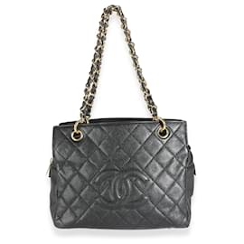 Chanel-Chanel Black Quilted Caviar Petite Timeless Tote-Black