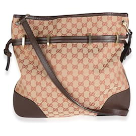 Gucci-Gucci Beige GG Toile Texturée Dollar Cuir de Veau Horsebit 1955 Sac Messenger Haut-Beige