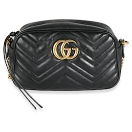 Gucci-Gucci Black Matelasse Leather Small GG Marmont Chain Bag-Black