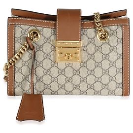 Bolsa tote pequena com cadeado em canvas GG Supreme marrom da Gucci Marrom Bege