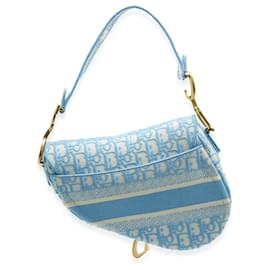 Christian Dior-Christian Dior Light Blue Oblique Jacquard Canvas Saddle Bag-White,Blue