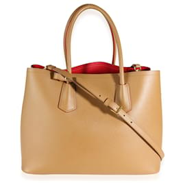 Prada-Prada Sac Tote Medium Double en Saffiano Caramel-Marron,Beige