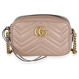 Gucci-Gucci Beige Matelasse Calfskin Small GG Marmont Shoulder Bag-Beige