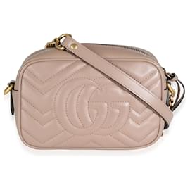 Gucci-Gucci Beige Matelasse Calfskin Small GG Marmont Shoulder Bag-Beige