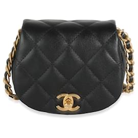 Chanel-Chanel Black Quilted Lambskin Mini Coco Mail Clutch With Chain-Black