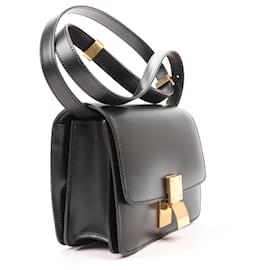 Céline-CELINE Classic Box Small Leather Shoulder Bag in Black-Black