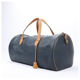 Hermès-HERMES Earl Day Ardennes Travel Bag in Navy x Camel Gold Metal Fittings ○O:1985-Camel