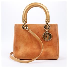 Dior-Christian Dior Suede Diorissimo Medium Lady Dior 2Way Handbag in Gold-Brown