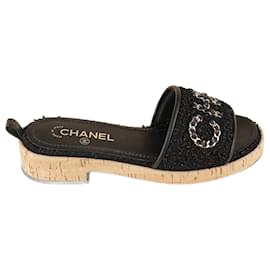 Chanel-Logo Sandals-Black