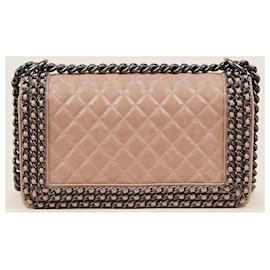 Chanel-Chain Embellished Old Medium Boy Bag-Beige