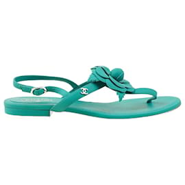 Chanel-Camellia Flower Sandals 38.5-Blue