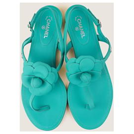 Chanel-Camellia Flower Sandals 38.5-Blue