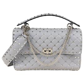 Valentino Garavani-Large Rockstud Shoulder Bag-Grey