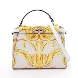 Fendi-Fendi x Versace Fendace Peekaboo Handbag-White,Yellow