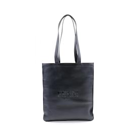 Fendi-Fendi Black Leather Flat Tote Bag-Black