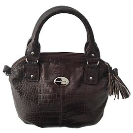 Bela bolsa Mac Douglas em couro verdadeiro marrom escuro estilo crocodilo, em estado novo Marrom