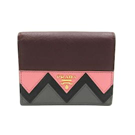 Prada-Prada Bi-Fold Wallet in Bordeaux and Pink-Pink,Dark red